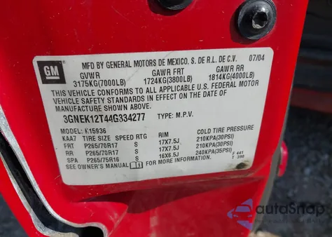 2004 Chevrolet Avalanche 1500 z USA, uszkodzony, nr VIN 3GNEK12T44G334277